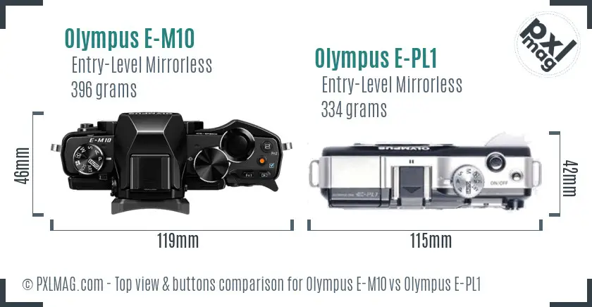 Olympus E-M10 vs Olympus E-PL1 top view buttons comparison