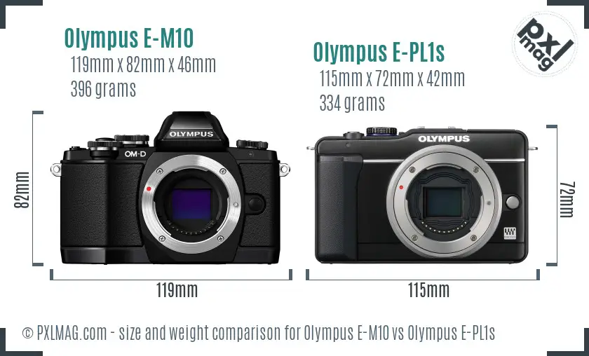 Olympus E-M10 vs Olympus E-PL1s size comparison