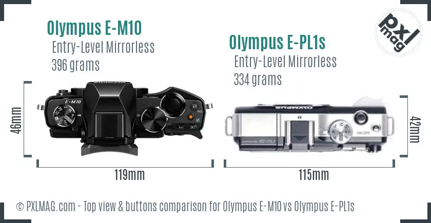 Olympus E-M10 vs Olympus E-PL1s top view buttons comparison