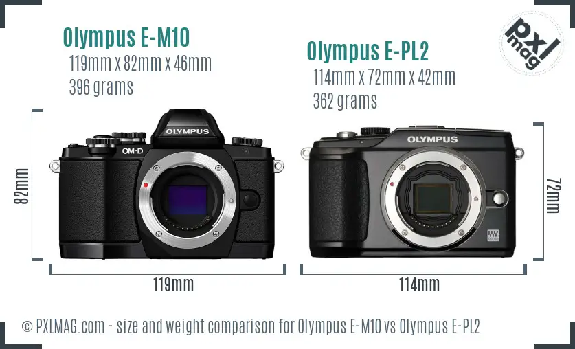 Olympus E-M10 vs Olympus E-PL2 size comparison