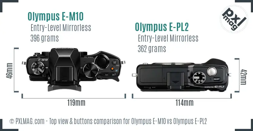 Olympus E-M10 vs Olympus E-PL2 top view buttons comparison