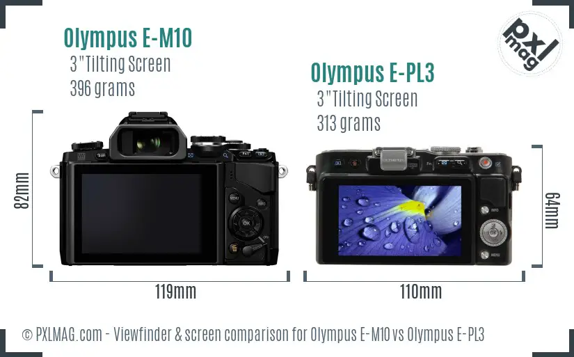 Olympus E-M10 vs Olympus E-PL3 Screen and Viewfinder comparison
