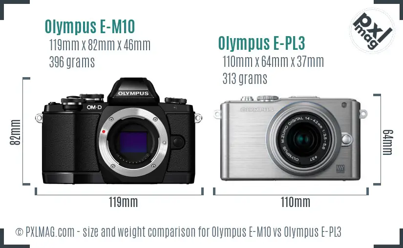 Olympus E-M10 vs Olympus E-PL3 size comparison