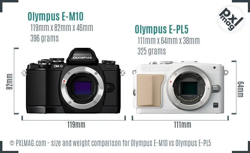 Olympus E-M10 vs Olympus E-PL5 size comparison