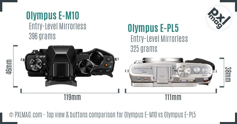 Olympus E-M10 vs Olympus E-PL5 top view buttons comparison
