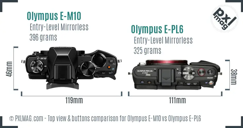 Olympus E-M10 vs Olympus E-PL6 top view buttons comparison