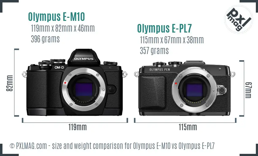 Olympus E-M10 vs Olympus E-PL7 size comparison