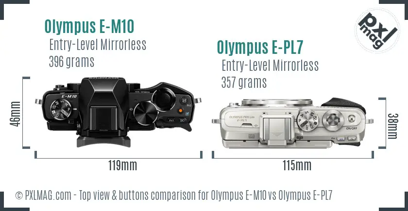 Olympus E-M10 vs Olympus E-PL7 top view buttons comparison