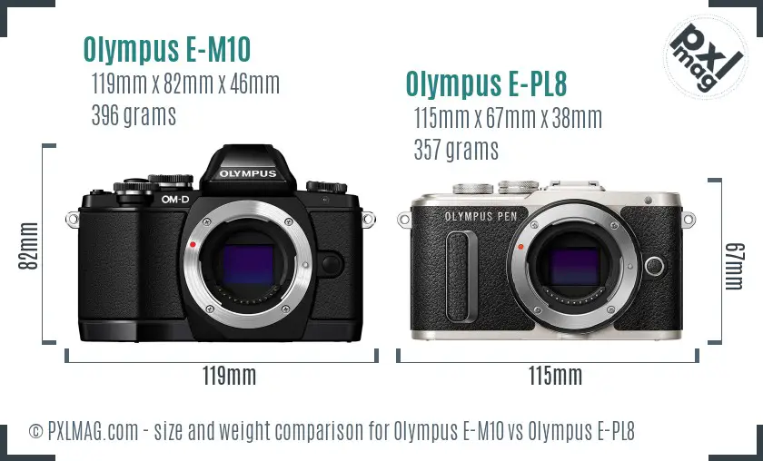 Olympus E-M10 vs Olympus E-PL8 size comparison