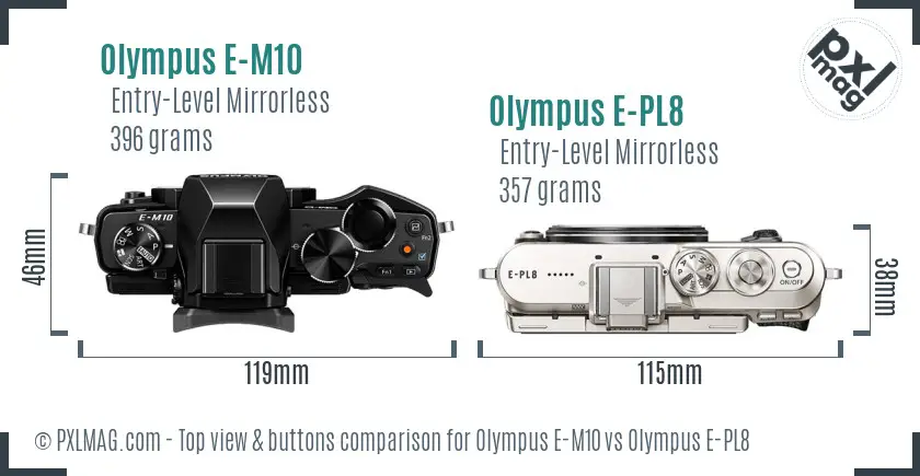 Olympus E-M10 vs Olympus E-PL8 top view buttons comparison