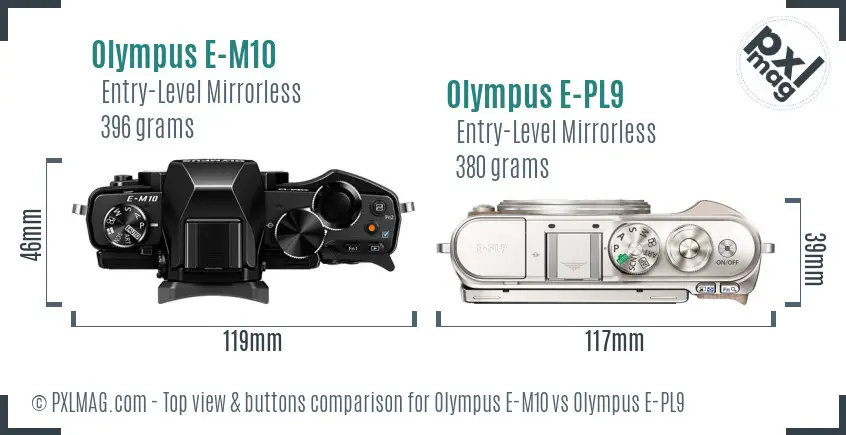Olympus E-M10 vs Olympus E-PL9 top view buttons comparison
