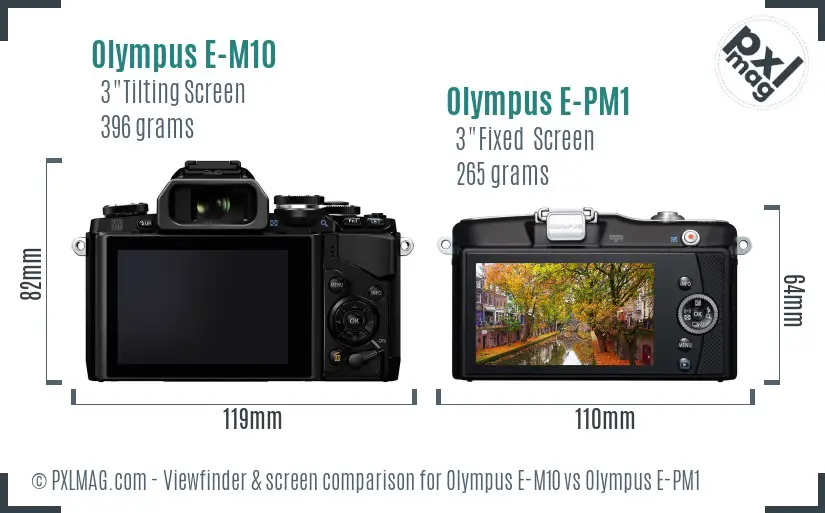Olympus E-M10 vs Olympus E-PM1 Screen and Viewfinder comparison
