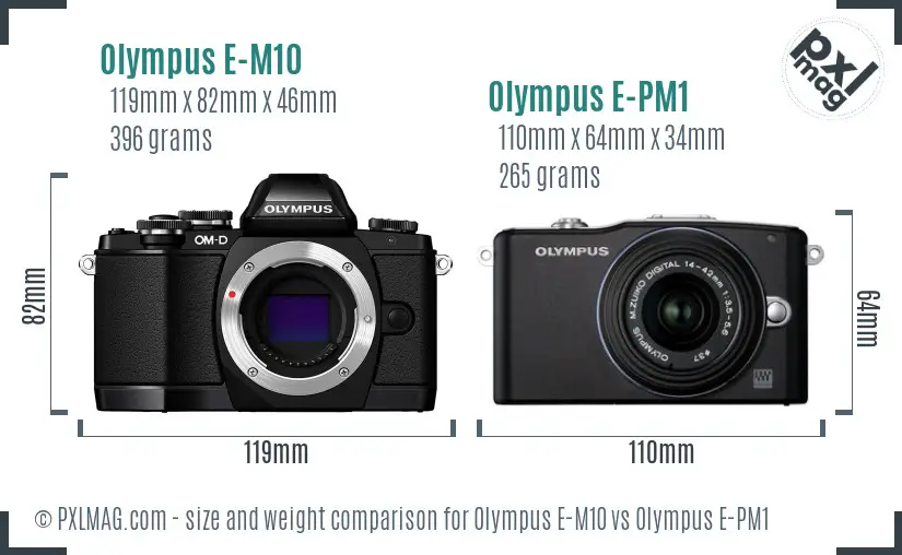 Olympus E-M10 vs Olympus E-PM1 size comparison