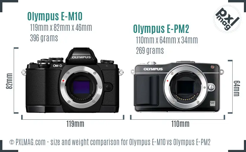 Olympus E-M10 vs Olympus E-PM2 size comparison