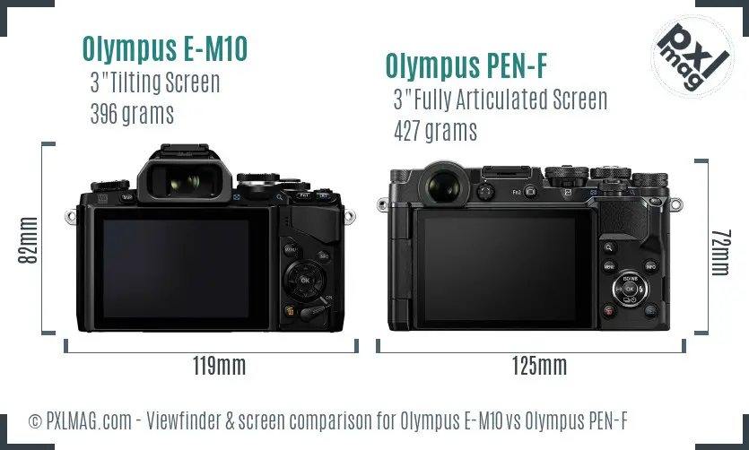 Olympus E-M10 vs Olympus PEN-F Screen and Viewfinder comparison