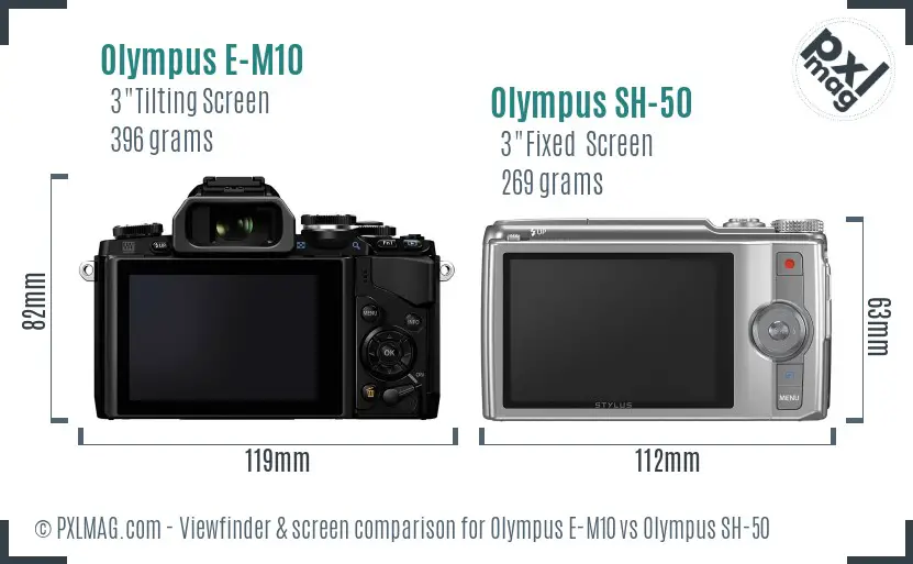 Olympus E-M10 vs Olympus SH-50 Screen and Viewfinder comparison