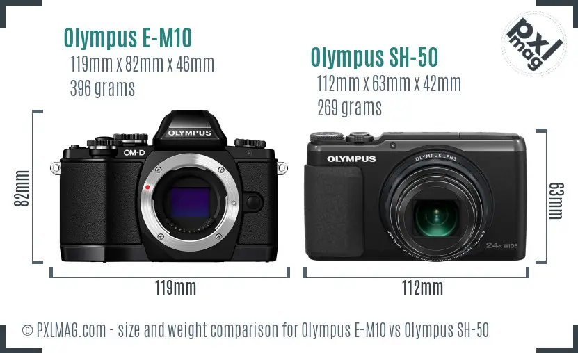 Olympus E-M10 vs Olympus SH-50 size comparison