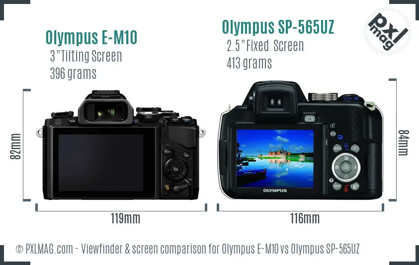 Olympus E-M10 vs Olympus SP-565UZ Screen and Viewfinder comparison