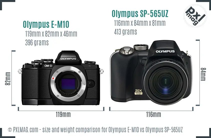Olympus E-M10 vs Olympus SP-565UZ size comparison
