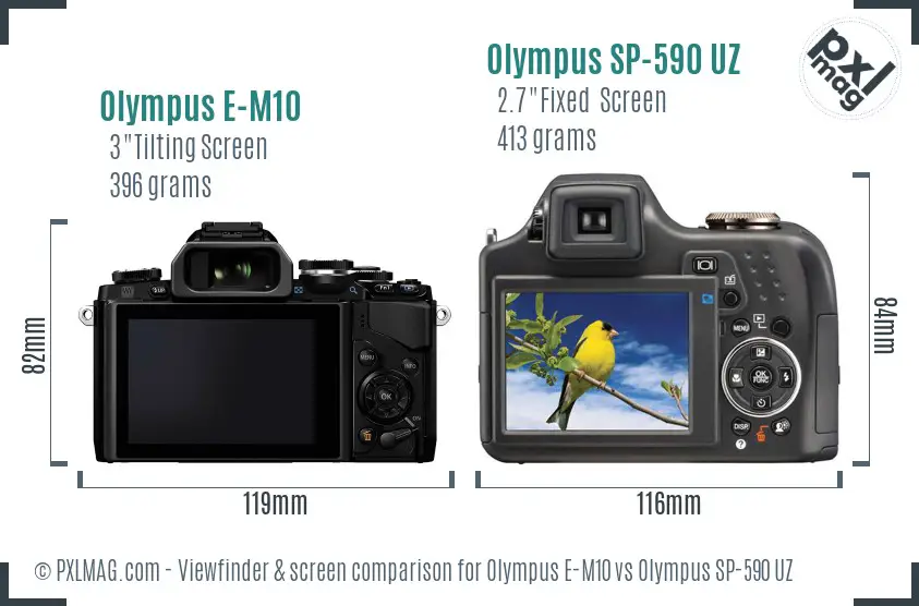 Olympus E-M10 vs Olympus SP-590 UZ Screen and Viewfinder comparison