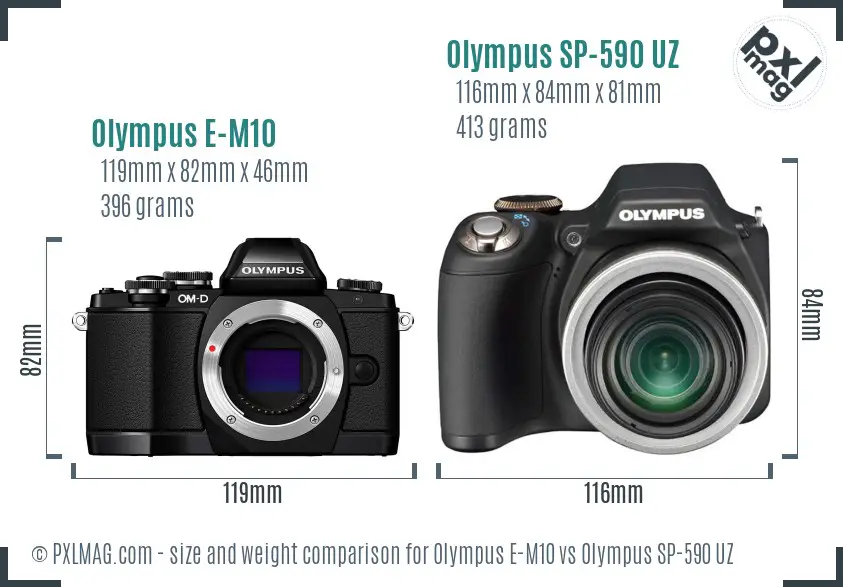 Olympus E-M10 vs Olympus SP-590 UZ size comparison