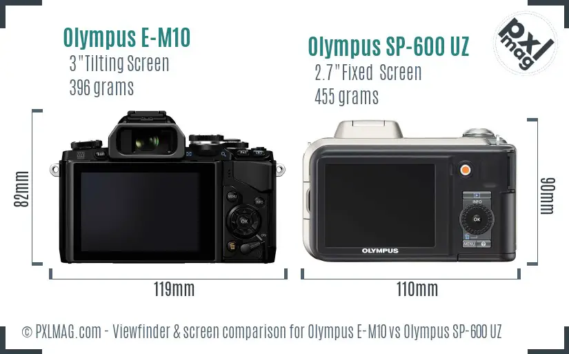 Olympus E-M10 vs Olympus SP-600 UZ Screen and Viewfinder comparison