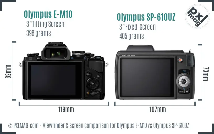 Olympus E-M10 vs Olympus SP-610UZ Screen and Viewfinder comparison