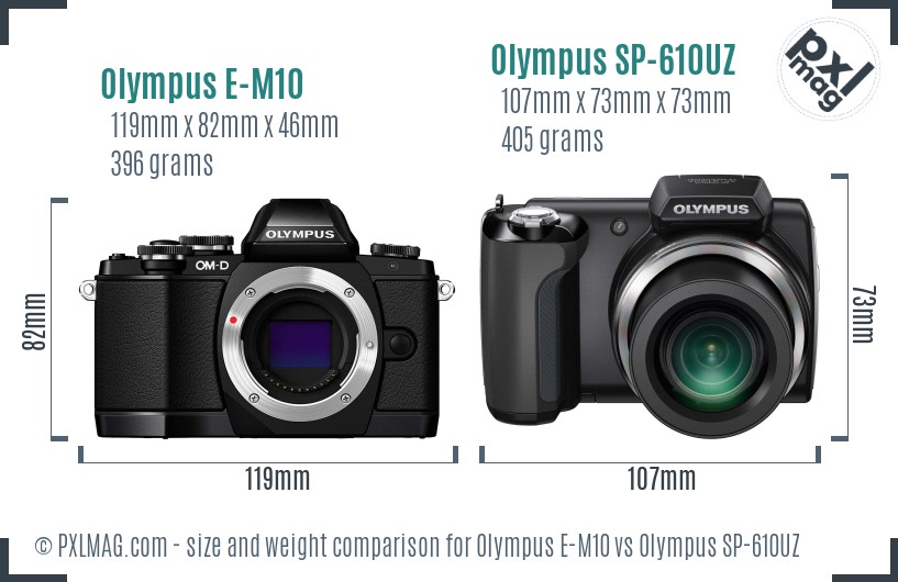 Olympus E-M10 vs Olympus SP-610UZ size comparison