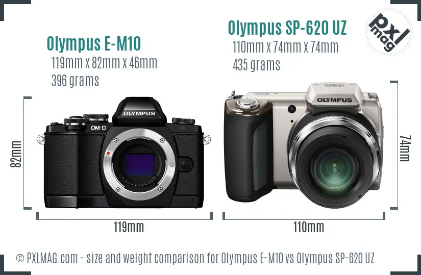 Olympus E-M10 vs Olympus SP-620 UZ size comparison