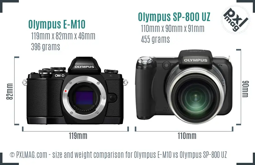Olympus E-M10 vs Olympus SP-800 UZ size comparison