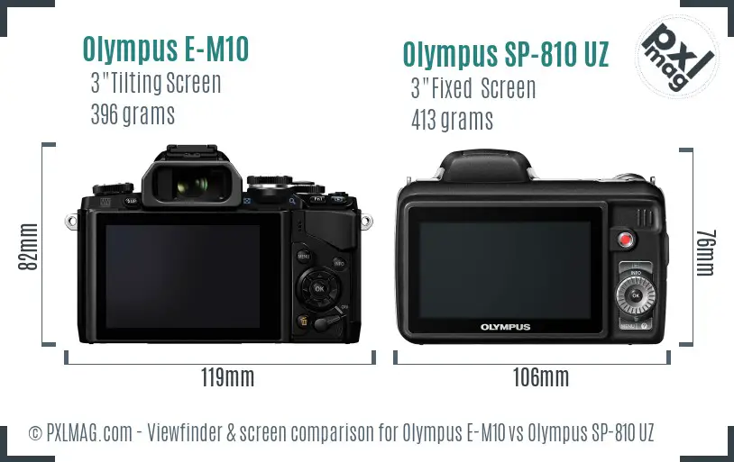 Olympus E-M10 vs Olympus SP-810 UZ Screen and Viewfinder comparison