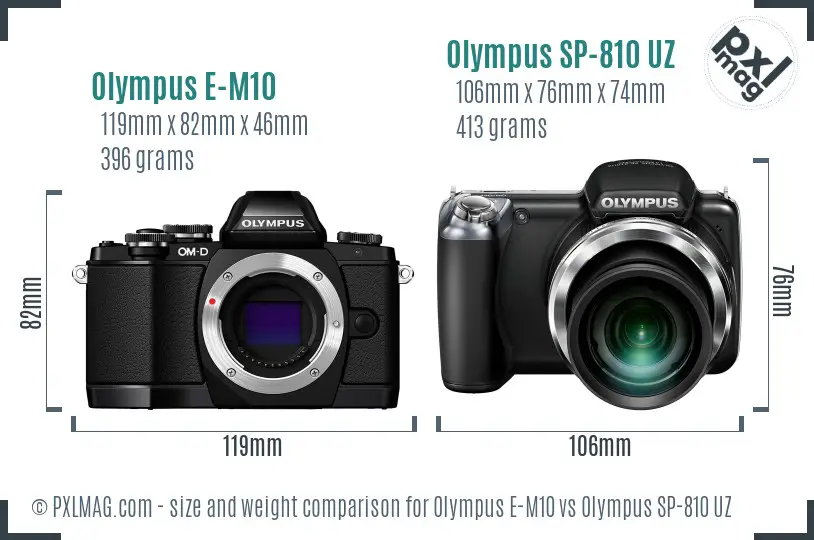Olympus E-M10 vs Olympus SP-810 UZ size comparison