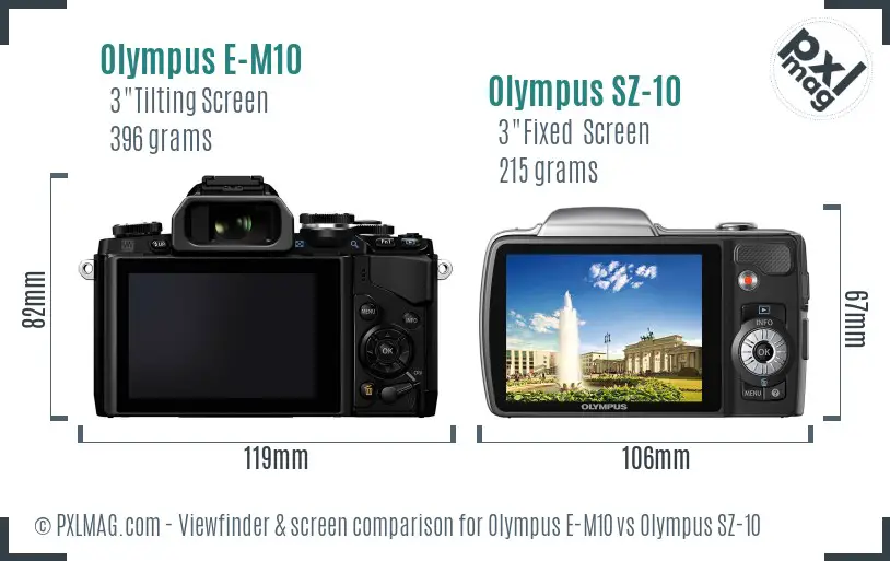Olympus E-M10 vs Olympus SZ-10 Screen and Viewfinder comparison