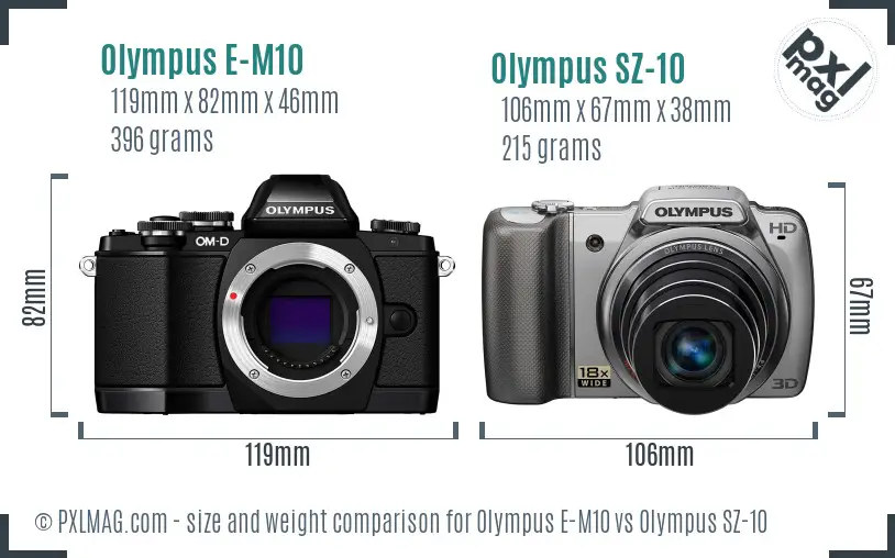 Olympus E-M10 vs Olympus SZ-10 size comparison