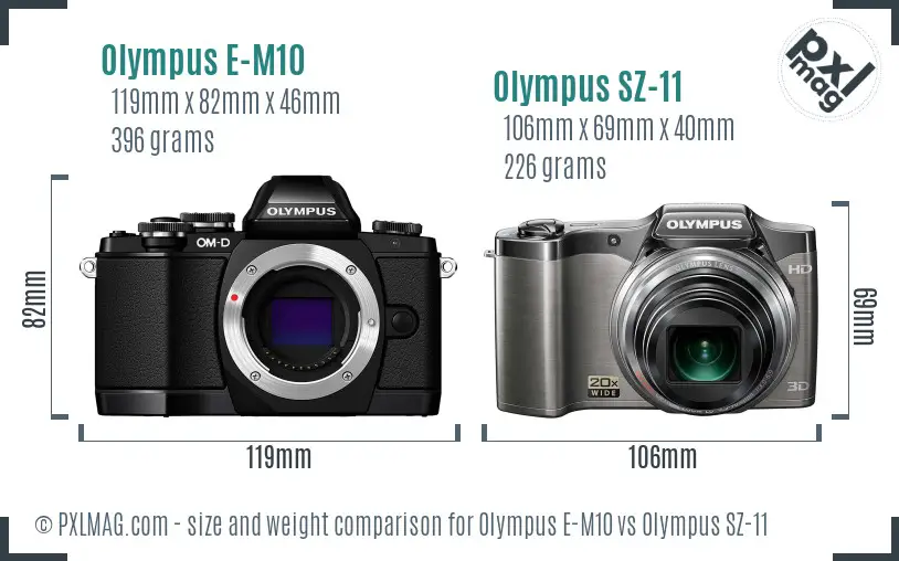 Olympus E-M10 vs Olympus SZ-11 size comparison