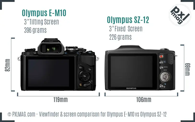 Olympus E-M10 vs Olympus SZ-12 Screen and Viewfinder comparison