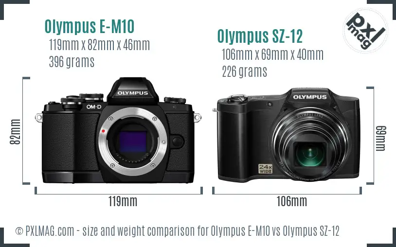Olympus E-M10 vs Olympus SZ-12 size comparison