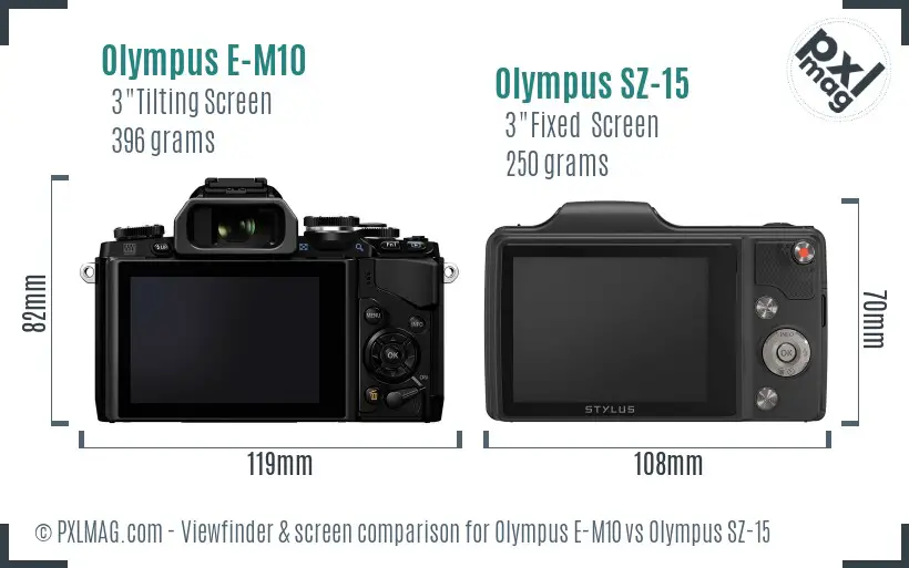 Olympus E-M10 vs Olympus SZ-15 Screen and Viewfinder comparison