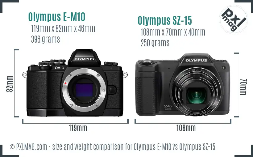 Olympus E-M10 vs Olympus SZ-15 size comparison