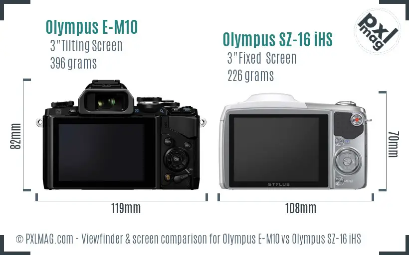 Olympus E-M10 vs Olympus SZ-16 iHS Screen and Viewfinder comparison