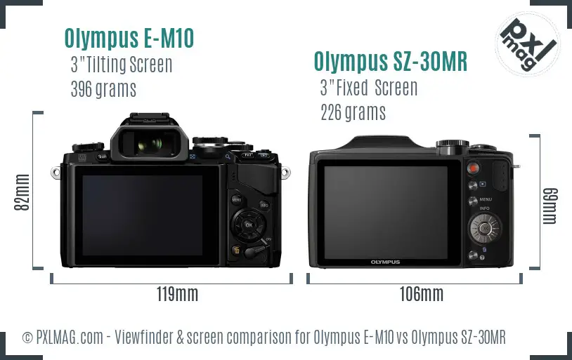 Olympus E-M10 vs Olympus SZ-30MR Screen and Viewfinder comparison