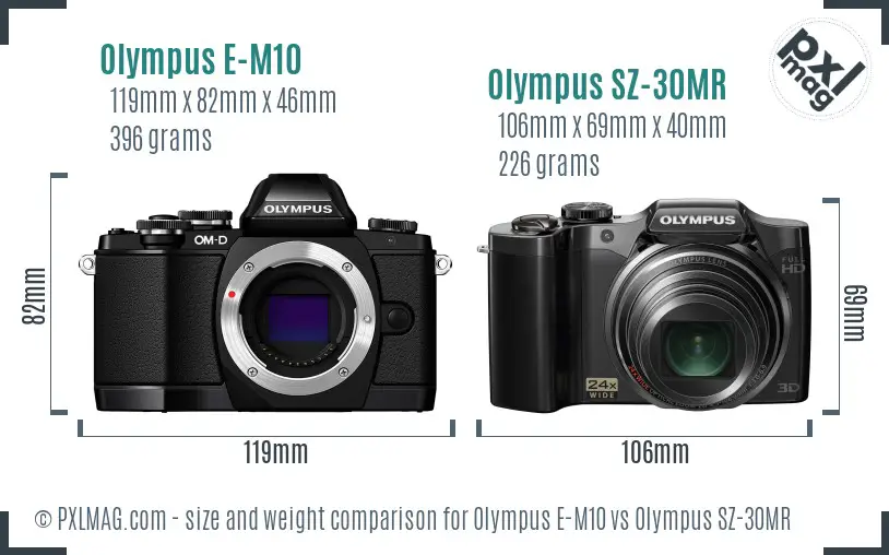 Olympus E-M10 vs Olympus SZ-30MR size comparison