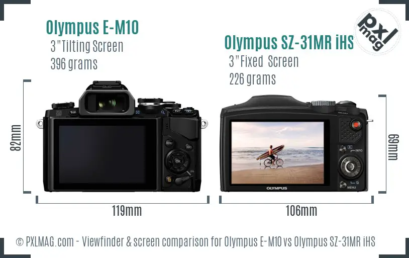 Olympus E-M10 vs Olympus SZ-31MR iHS Screen and Viewfinder comparison