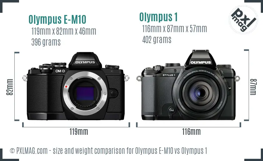 Olympus E-M10 vs Olympus 1 size comparison