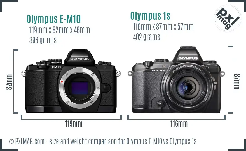 Olympus E-M10 vs Olympus 1s size comparison