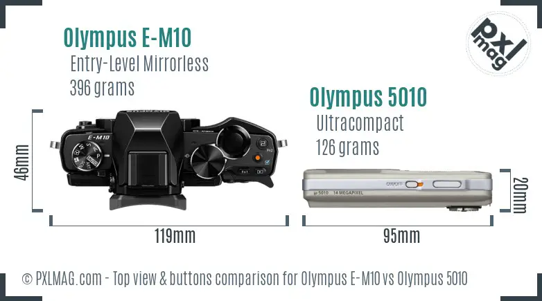 Olympus E-M10 vs Olympus 5010 top view buttons comparison