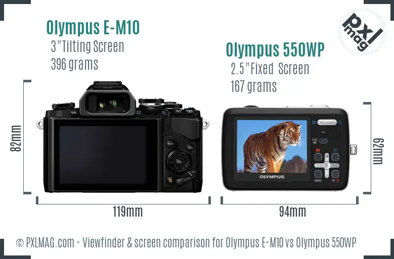 Olympus E-M10 vs Olympus 550WP Screen and Viewfinder comparison