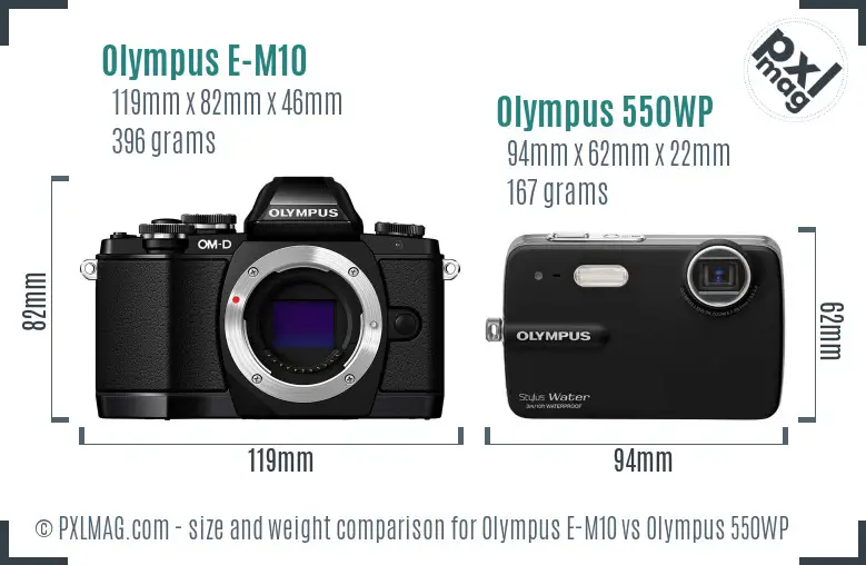 Olympus E-M10 vs Olympus 550WP size comparison