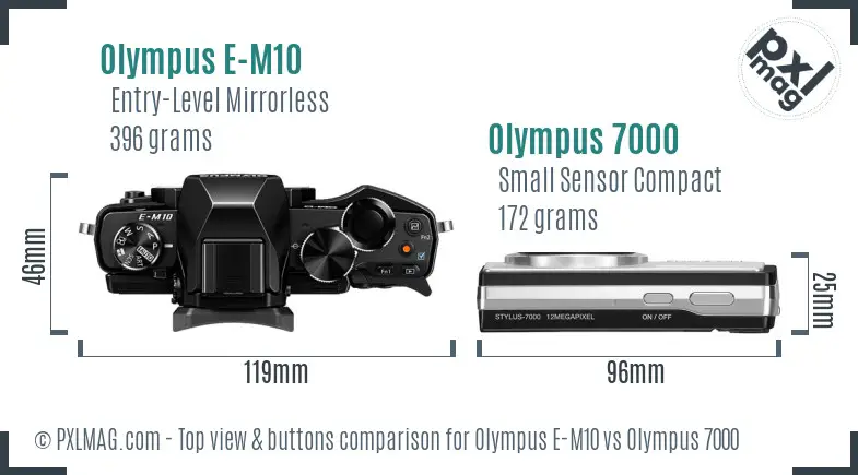Olympus E-M10 vs Olympus 7000 top view buttons comparison