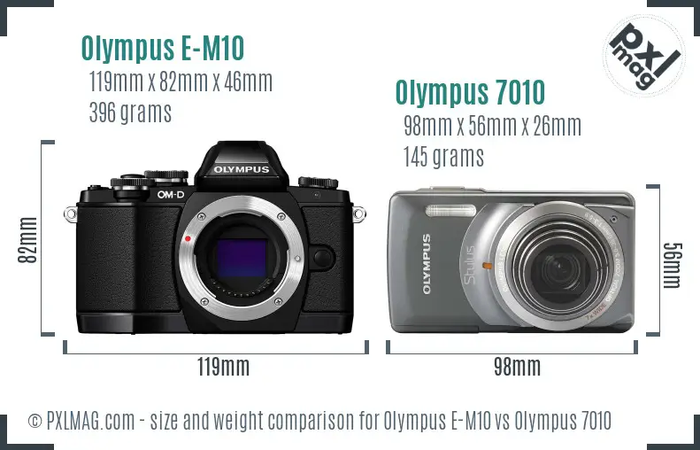 Olympus E-M10 vs Olympus 7010 size comparison
